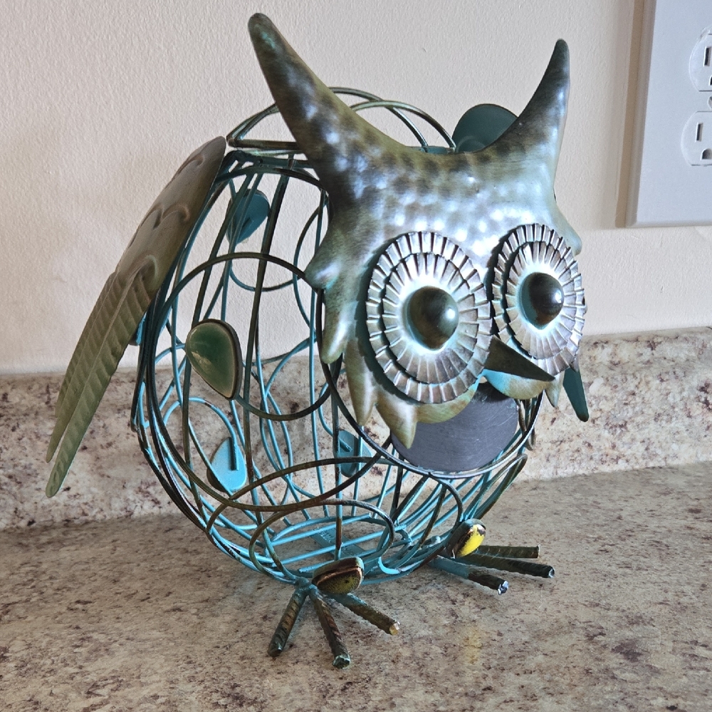 Metal Owl Decorative Accent in Teal and Bronze - Home Kitchen Décor